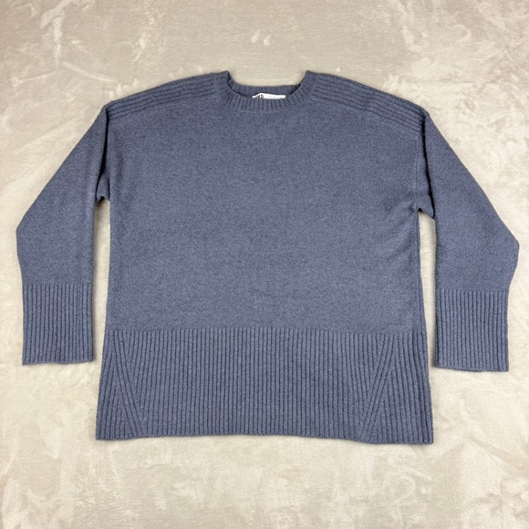 Zara Sweaters - Zara Sweater Womens L Grayish Blue Wool Blend Ribbed Knit Crewneck Oversized EUC